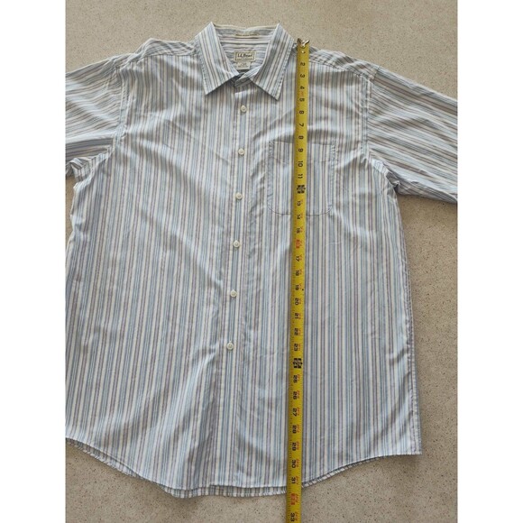LL Bean Shirt Short Sleeve Button Down Multicolor Stripe Shirt Men's Large - Picture 6 of 8